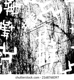 Grunge is black and white. Chaotic background of white spots, paint strokes on a black background. Abstract monochrome texture