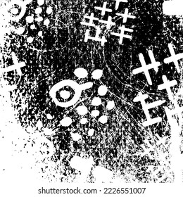 Grunge is black and white. Chaotic background of white spots, paint strokes on a black background. Abstract monochrome texture