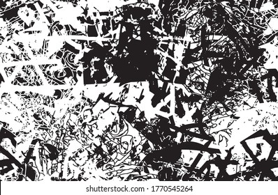 Grunge black and white. Chaotic seamless background. Repeating abstract texture. Monochrome camouflage