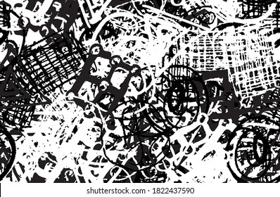 Grunge black and white. Chaotic seamless background. Repeating abstract texture. Monochrome camouflage