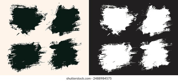 Grunge black and white color brush strokes vector illustration background set