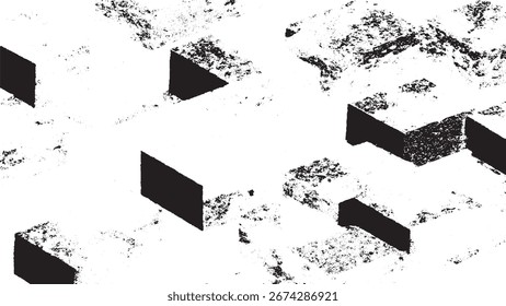 Grunge preto e branco cubo padrão textura fundo com efeito de superfície abstrata aflita perfeito para cartazes, papel de parede, design de impressão, arte digital e projetos criativos
