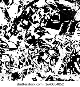 Grunge black and white. Dark abstract texture. Dirty destroyed background. Old vintage surface. Pattern of dirt, dust, scratches, chips