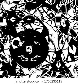 Grunge black and white. Dark abstract texture. Dirty destroyed background. Old vintage surface. Pattern of dirt, dust, scratches, chips
