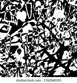 Grunge black and white. Dark abstract texture. Dirty destroyed background. Old vintage surface. Pattern of dirt, dust, scratches, chips