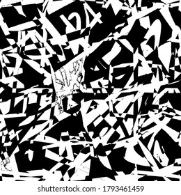Grunge black and white. Dark abstract texture. Dirty destroyed background. Old vintage surface. Pattern of dirt, dust, scratches, chips