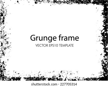 Grunge black and white distress border frame. Vector illustration.