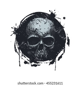 Grunge Black and White Distress Texture . Scratch Texture . Dirty Texture . Wall Background with skull. Hand drawn vector Illustration.