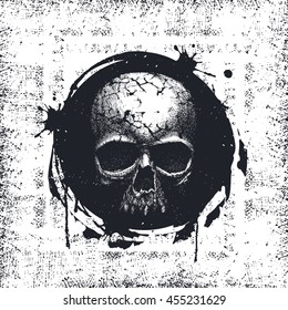 Grunge Black and White Distress Texture . Scratch Texture . Dirty Texture . Wall Background with skull. Hand drawn vector Illustration.