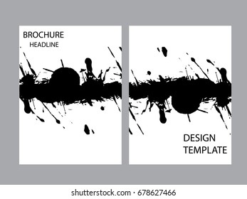 Grunge Black and White Distress Texture . Graffiti , Paint , Ink Splash , Brush Strokes , Banners .Collection of Brochures .