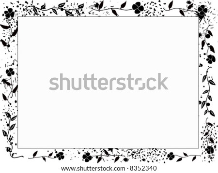 grunge black and white frame with flowers