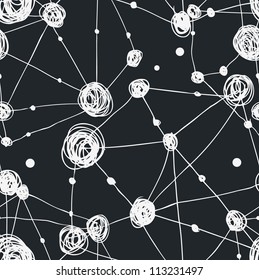 Grunge black and white geometric pattern. Atomic lattice elements. Design netting structure