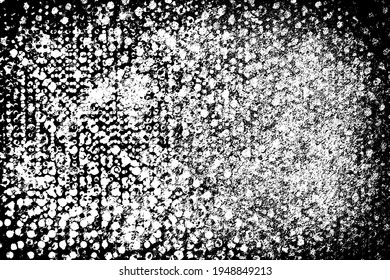 Grunge black and white. Monochrome texture of dirt, chips, and dust. Pattern of black scratches, scuffs on a white background. Abstract ink spot randomly arranged