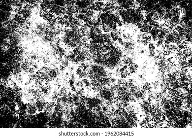 Grunge black and white. Monochrome texture of dirt, chips, and dust. Pattern of black scratches, scuffs on a white background. Abstract ink spot randomly arranged