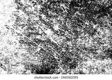 Grunge black and white. Monochrome texture of dirt, chips, and dust. Pattern of black scratches, scuffs on a white background. Abstract ink spot randomly arranged