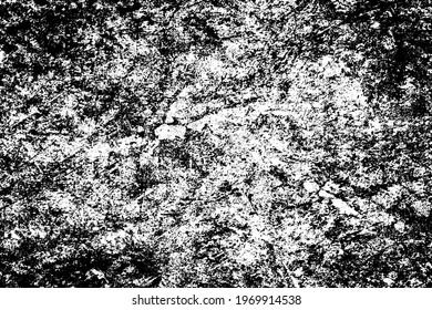 Grunge black and white. Monochrome texture of dirt, chips, and dust. Pattern of black scratches, scuffs on a white background. Abstract ink spot randomly arranged