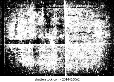 Grunge black and white. Monochrome texture of dirt, chips, and dust. Pattern of black scratches, scuffs on a white background. Abstract ink spot randomly arranged