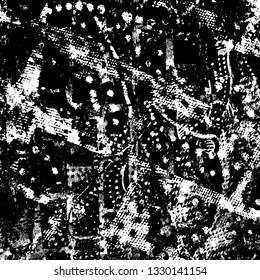 Grunge is black and white. Monochrome vector background. Dirty paint strokes. Dark texture of the old surface. Wall in spots, scuffs
