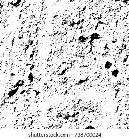 Grunge black white. Monochrome vector texture. The pattern of ink stains, cracks, fading. Overlay aged grainy messy template. Renovate wall scratched backdrop