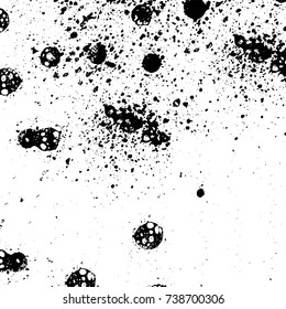 Grunge black white. Monochrome vector texture. The pattern of ink stains, cracks, fading. Overlay aged grainy messy template. Renovate wall scratched backdrop