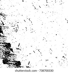 Grunge black white. Monochrome vector texture. The pattern of ink stains, cracks, fading. Overlay aged grainy messy template. Renovate wall scratched backdrop