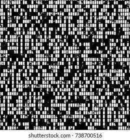 Grunge black white. Monochrome vector texture. The pattern of ink stains, cracks, fading. Overlay aged grainy messy template. Renovate wall scratched backdrop
