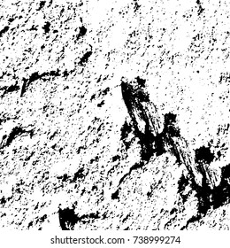Grunge black white. Monochrome vector texture. The pattern of ink stains, cracks, fading. Overlay aged grainy messy template. Renovate wall scratched backdrop