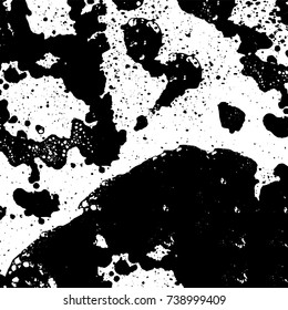 Grunge black white. Monochrome vector texture. The pattern of ink stains, cracks, fading. Overlay aged grainy messy template. Renovate wall scratched backdrop