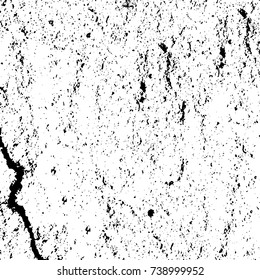 Grunge black white. Monochrome vector texture. The pattern of ink stains, cracks, fading. Overlay aged grainy messy template. Renovate wall scratched backdrop