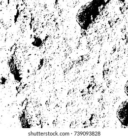 Grunge black white. Monochrome vector texture. The pattern of ink stains, cracks, fading. Overlay aged grainy messy template. Renovate wall scratched backdrop