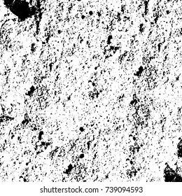 Grunge black white. Monochrome vector texture. The pattern of ink stains, cracks, fading. Overlay aged grainy messy template. Renovate wall scratched backdrop