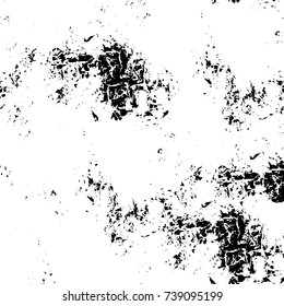 Grunge black white. Monochrome vector texture. The pattern of ink stains, cracks, fading. Overlay aged grainy messy template. Renovate wall scratched backdrop