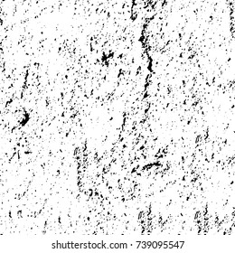 Grunge black white. Monochrome vector texture. The pattern of ink stains, cracks, fading. Overlay aged grainy messy template. Renovate wall scratched backdrop
