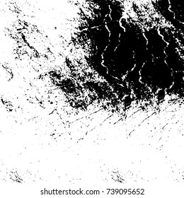 Grunge black white. Monochrome vector texture. The pattern of ink stains, cracks, fading. Overlay aged grainy messy template. Renovate wall scratched backdrop