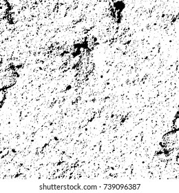 Grunge black white. Monochrome vector texture. The pattern of ink stains, cracks, fading. Overlay aged grainy messy template. Renovate wall scratched backdrop