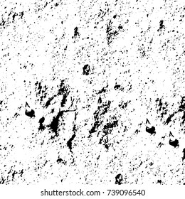 Grunge black white. Monochrome vector texture. The pattern of ink stains, cracks, fading. Overlay aged grainy messy template. Renovate wall scratched backdrop