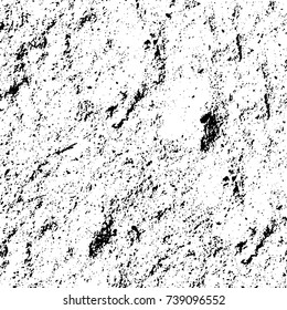 Grunge black white. Monochrome vector texture. The pattern of ink stains, cracks, fading. Overlay aged grainy messy template. Renovate wall scratched backdrop