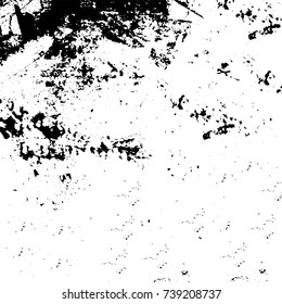 Grunge black white. Monochrome vector texture. The pattern of ink stains, cracks, fading. Overlay aged grainy messy template. Renovate wall scratched backdrop