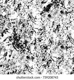 Grunge black white. Monochrome vector texture. The pattern of ink stains, cracks, fading. Overlay aged grainy messy template. Renovate wall scratched backdrop