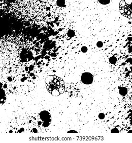 Grunge black white. Monochrome vector texture. The pattern of ink stains, cracks, fading. Overlay aged grainy messy template. Renovate wall scratched backdrop