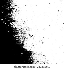 Grunge black white. Monochrome vector texture. The pattern of ink stains, cracks, fading. Overlay aged grainy messy template. Renovate wall scratched backdrop
