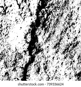 Grunge black white. Monochrome vector texture. The pattern of ink stains, cracks, fading. Overlay aged grainy messy template. Renovate wall scratched backdrop