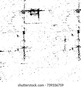 Grunge black white. Monochrome vector texture. The pattern of ink stains, cracks, fading. Overlay aged grainy messy template. Renovate wall scratched backdrop