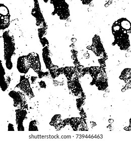 Grunge black white. Monochrome vector texture. The pattern of ink stains, cracks, fading. Overlay aged grainy messy template. Renovate wall scratched backdrop