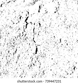 Grunge black white. Monochrome vector texture. The pattern of ink stains, cracks, fading. Overlay aged grainy messy template. Renovate wall scratched backdrop