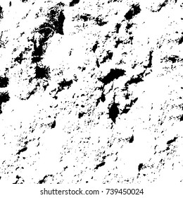Grunge black white. Monochrome vector texture. The pattern of ink stains, cracks, fading. Overlay aged grainy messy template. Renovate wall scratched backdrop
