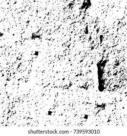 Grunge black white. Monochrome vector texture. The pattern of ink stains, cracks, fading. Overlay aged grainy messy template. Renovate wall scratched backdrop