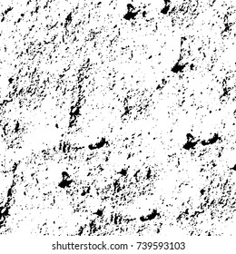 Grunge black white. Monochrome vector texture. The pattern of ink stains, cracks, fading. Overlay aged grainy messy template. Renovate wall scratched backdrop