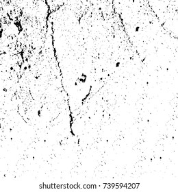 Grunge black white. Monochrome vector texture. The pattern of ink stains, cracks, fading. Overlay aged grainy messy template. Renovate wall scratched backdrop