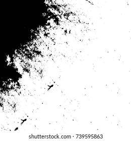 Grunge black white. Monochrome vector texture. The pattern of ink stains, cracks, fading. Overlay aged grainy messy template. Renovate wall scratched backdrop